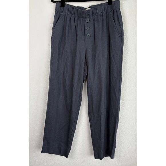 Ann Taylor Loft Gray Linen Pants Sz Med High Rise Elastic Waist Minimalist - Picture 1 of 13